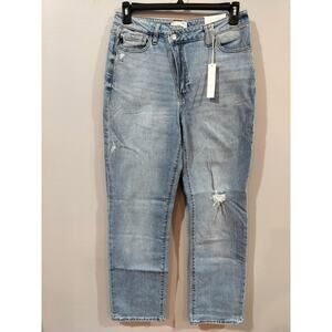 KanCan Essentials 90s Straight Jeans Women 11/29 High Rise Distressed Light Wash